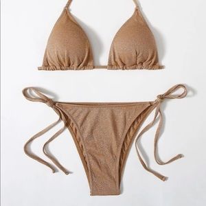 SHEIN Glitter Triangle Halter Side Bikini Swimsuit